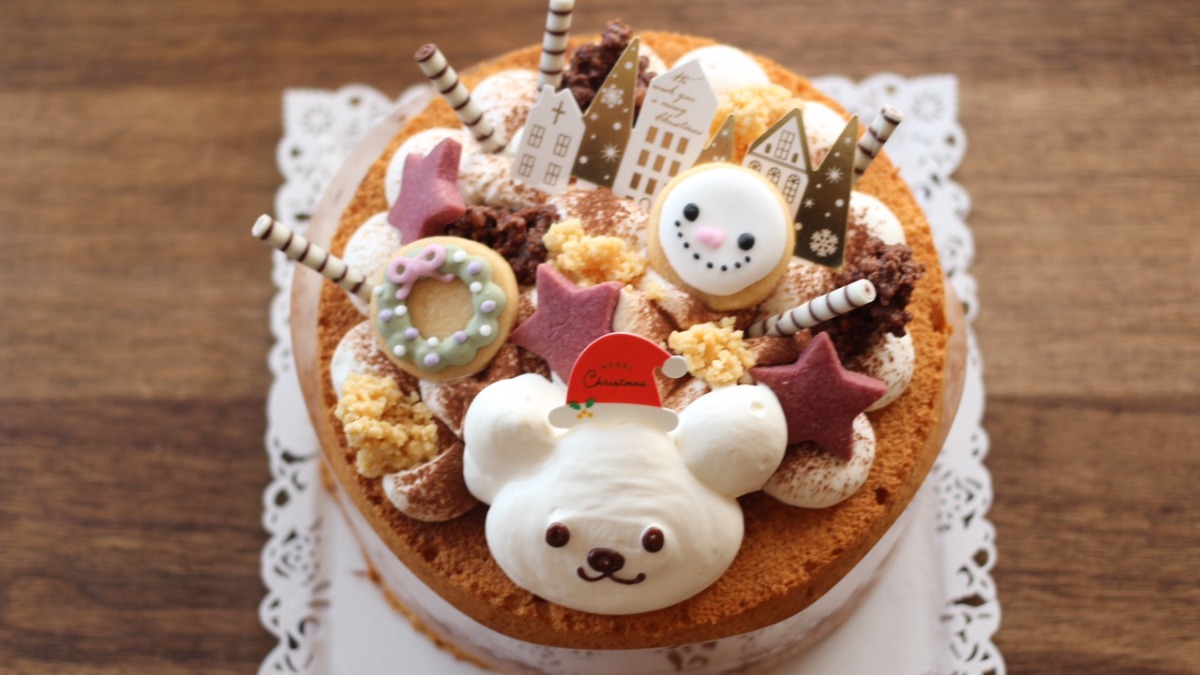 【奈良クリスマスケーキ2023｜シフォンのお店PUKKU｜奈良市】ふんわりしっとり♪めっちゃかわいいくまのシフォンのクリスマスケーキ